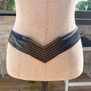 Vintage 80s Century Emmanuel Leather Brass Wide Statement Waist Belt
